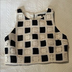 Chic Black and Cream Crochet Crop Top